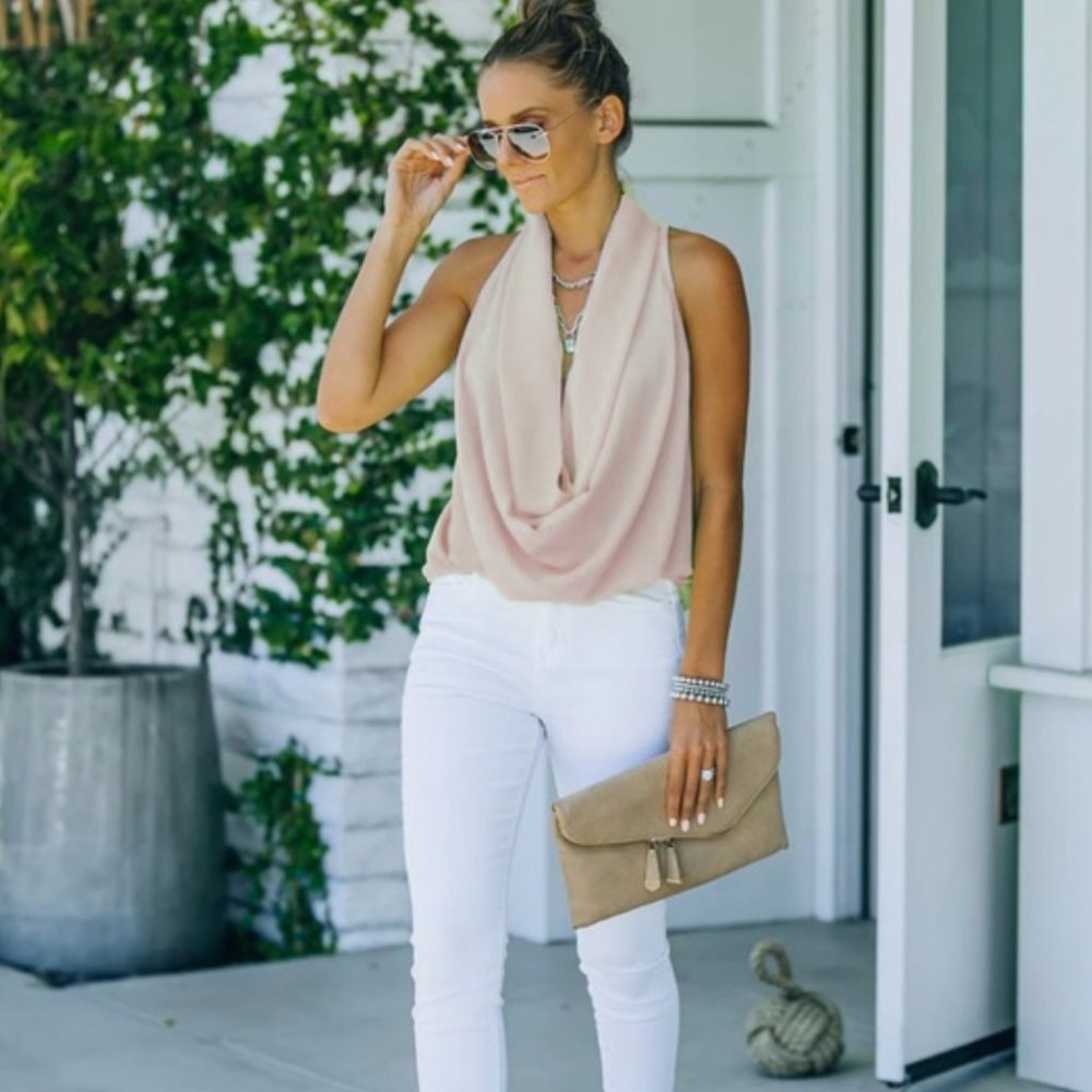 Vici Goddess Drape Front Blouse, Sleeveless | Small, Champagne